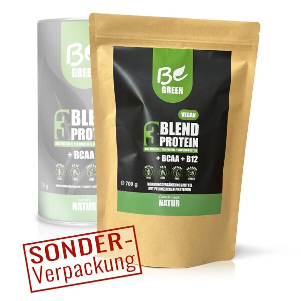 3Blend - Veganes Protein Pulver - Natur pur -  mit BCAA und B12 - 700g Standbeutel